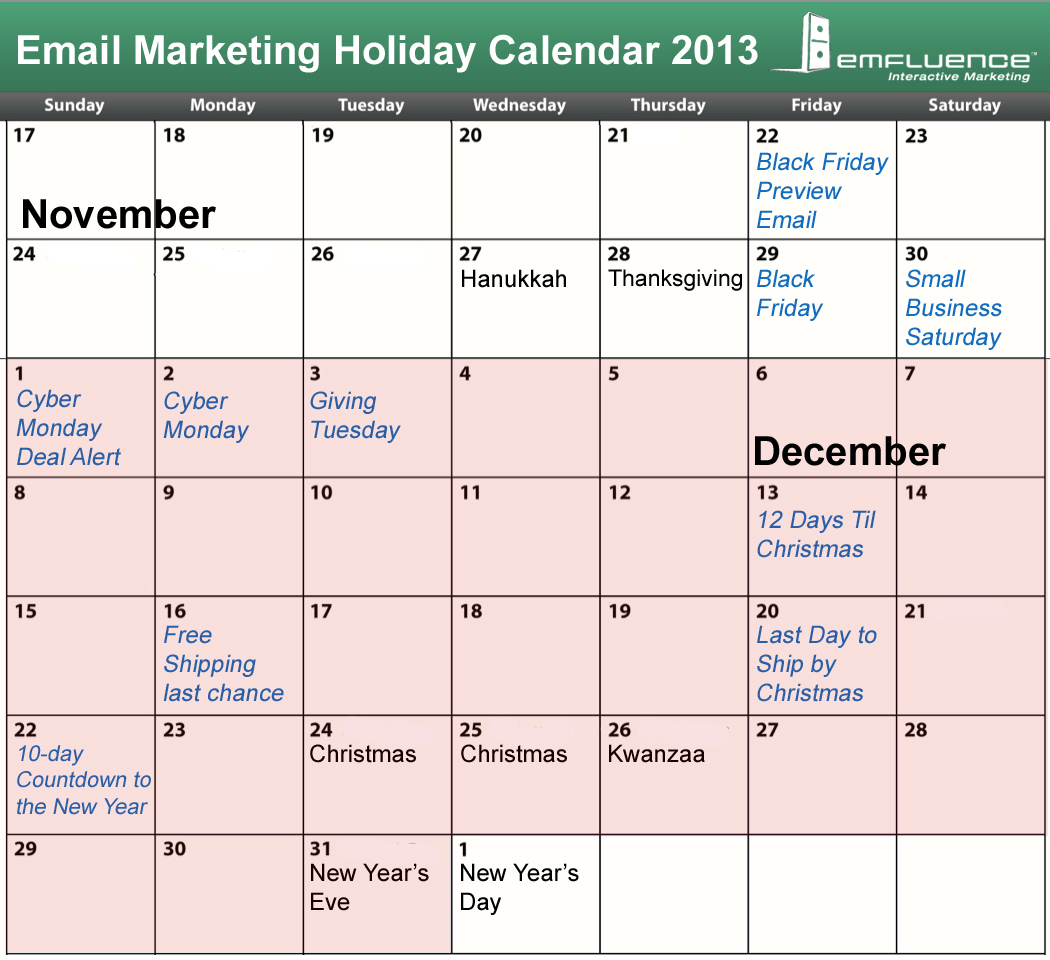 Email Marketing Holiday Calendar 2013 by emfluence