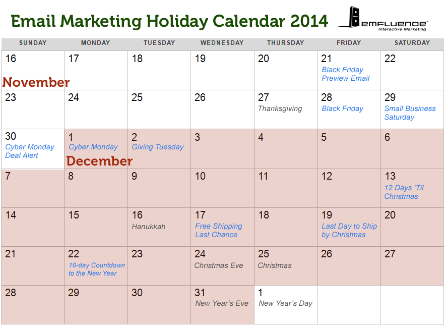 Important Dates for Your 2014 Holiday Promotional Calendar