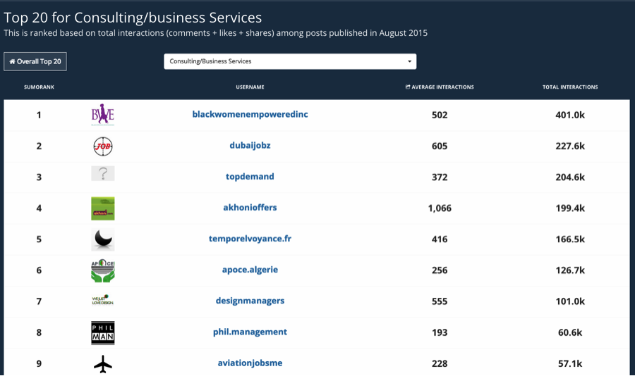 top 20 for consulting/business services screenshot
