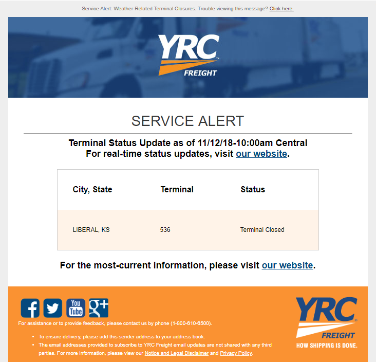 YRC Service Alert