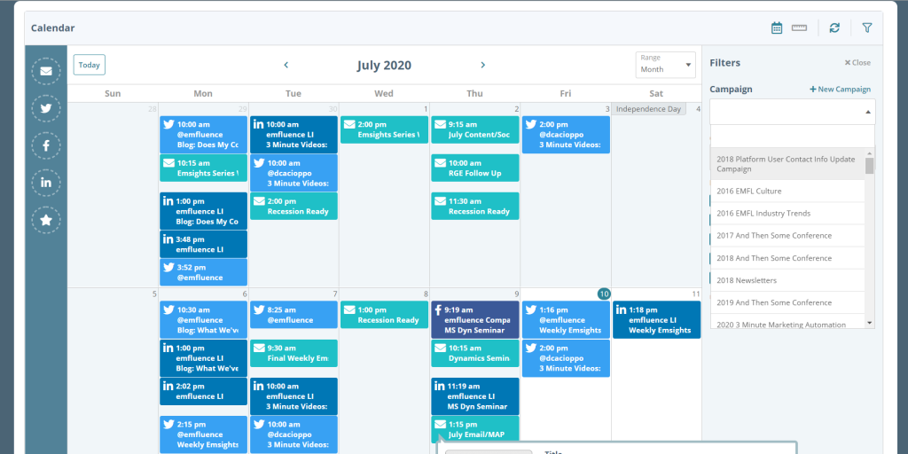 Marketing Calendar - emfluence Marketing Platform