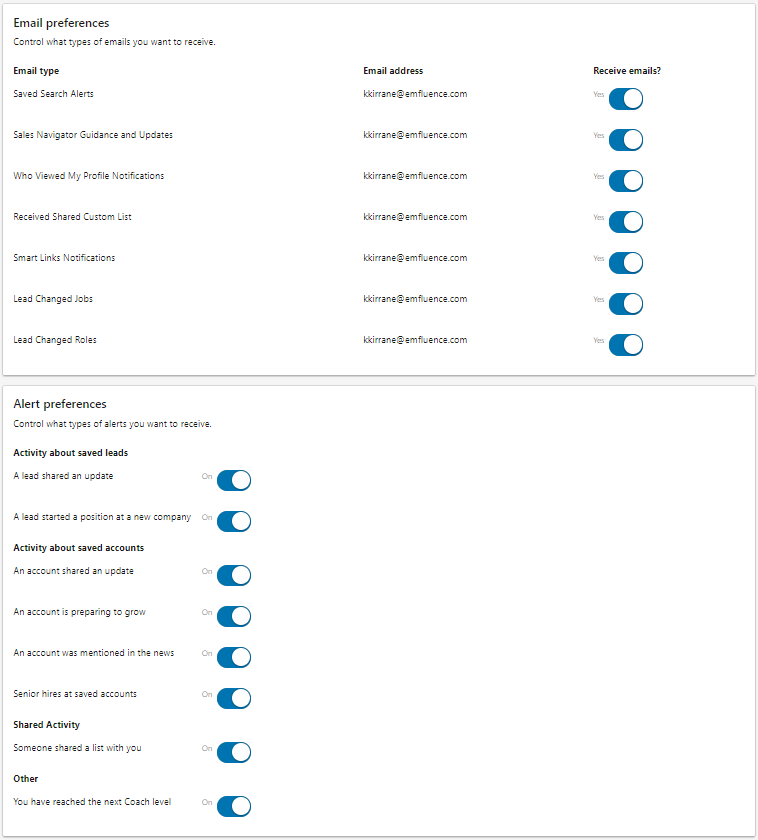 sales navigator preferences