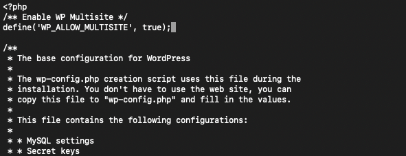 Image of WordPress command line to enable the multisite setting