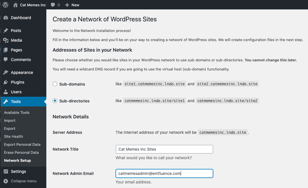 Image of the WordPress Multisite Tools panel