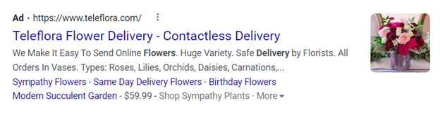 Teleflora Google ad advertising contactless delivery