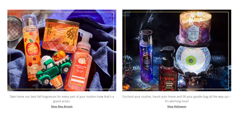 Photos from the Bath & Body Works Fall Collection featuring fall scented soaps, candles, body mists, etc.
