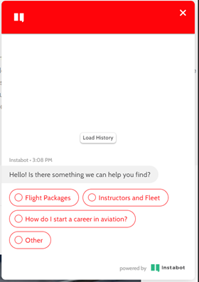 Screen capture of a chatbot on an airline's website, powered by Instabot