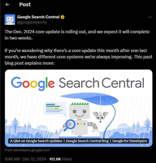 Google’s December 2024 Core Algorithm Update